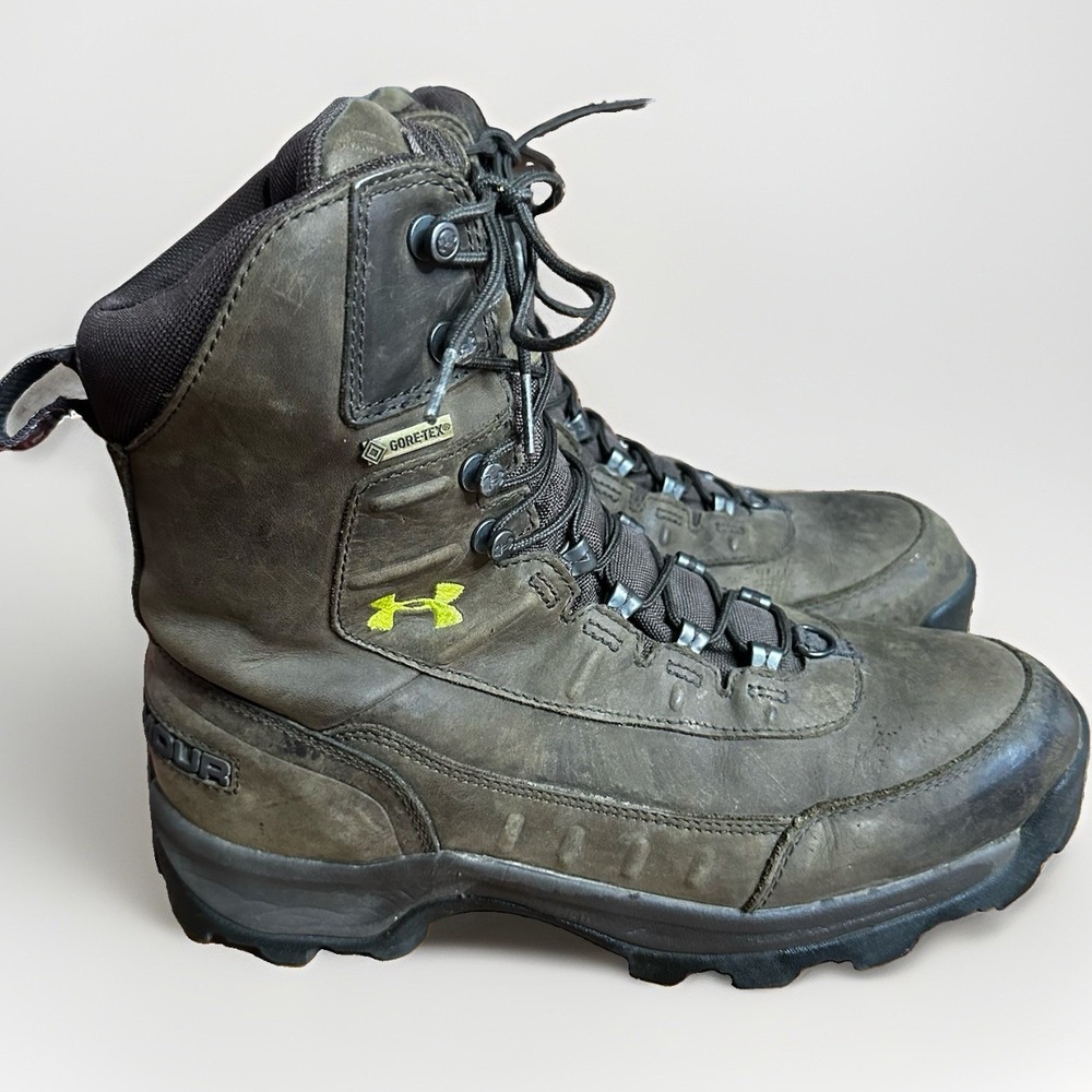 Under Armour Hunting Boots Mens 9 Brown Leather Goretex Brow Tine Scent Control